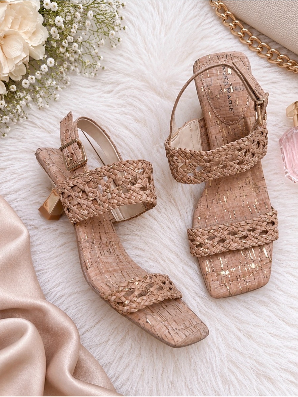 Barbra Woven Cork Double Band Sandals